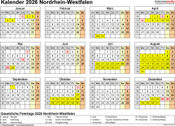  Kalender 2026 NRW: Ferien, Feiertage, PDF-Vorlagen Illustration 