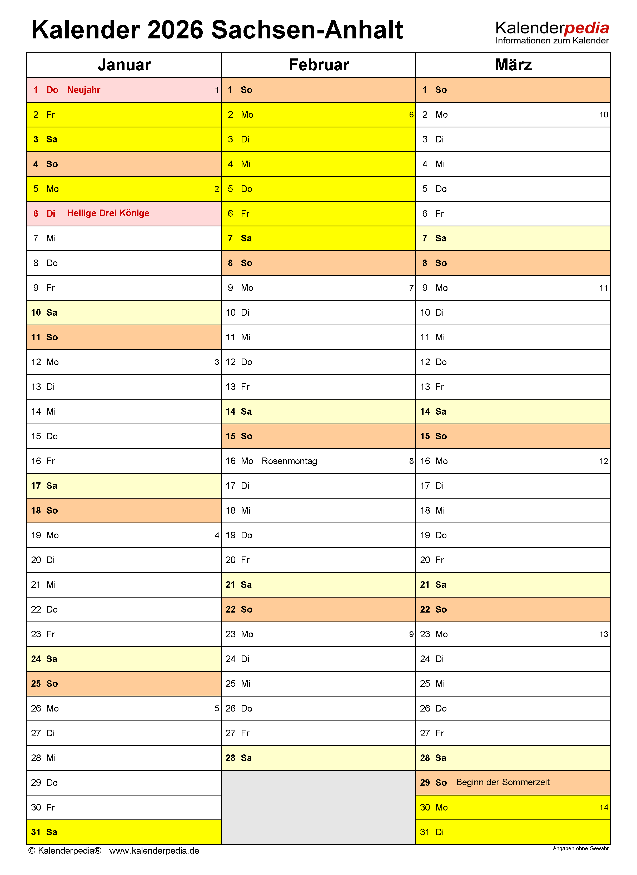  Foto zu Kalender 2026 Sachsen-Anhalt: Ferien, Feiertage, Word-Vorlagen 