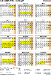  Foto zu Kalender 2026 Thüringen: Ferien, Feiertage, Excel-Vorlagen 