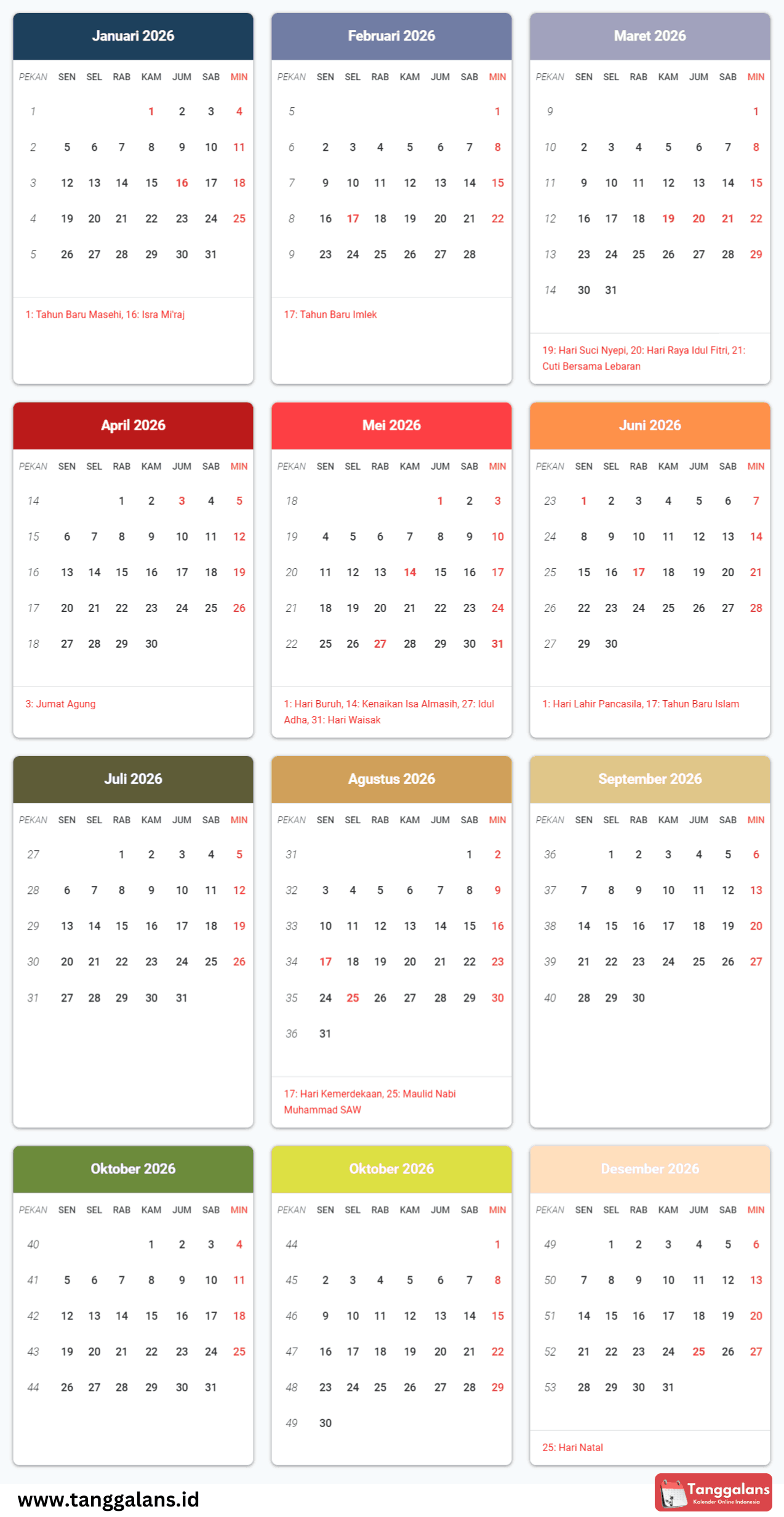  Kalender 2026 - Kalender Lengkap dengan Tanggal Merah Illustration 