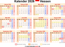  Kalender 2026 Hessen: Ferien, Feiertage, Excel-Vorlagen Motiv 