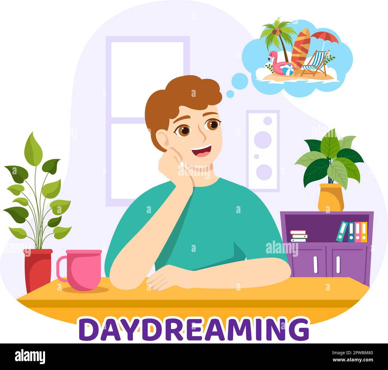 People Daydreaming Illustration with Imagining and Fantasizing in