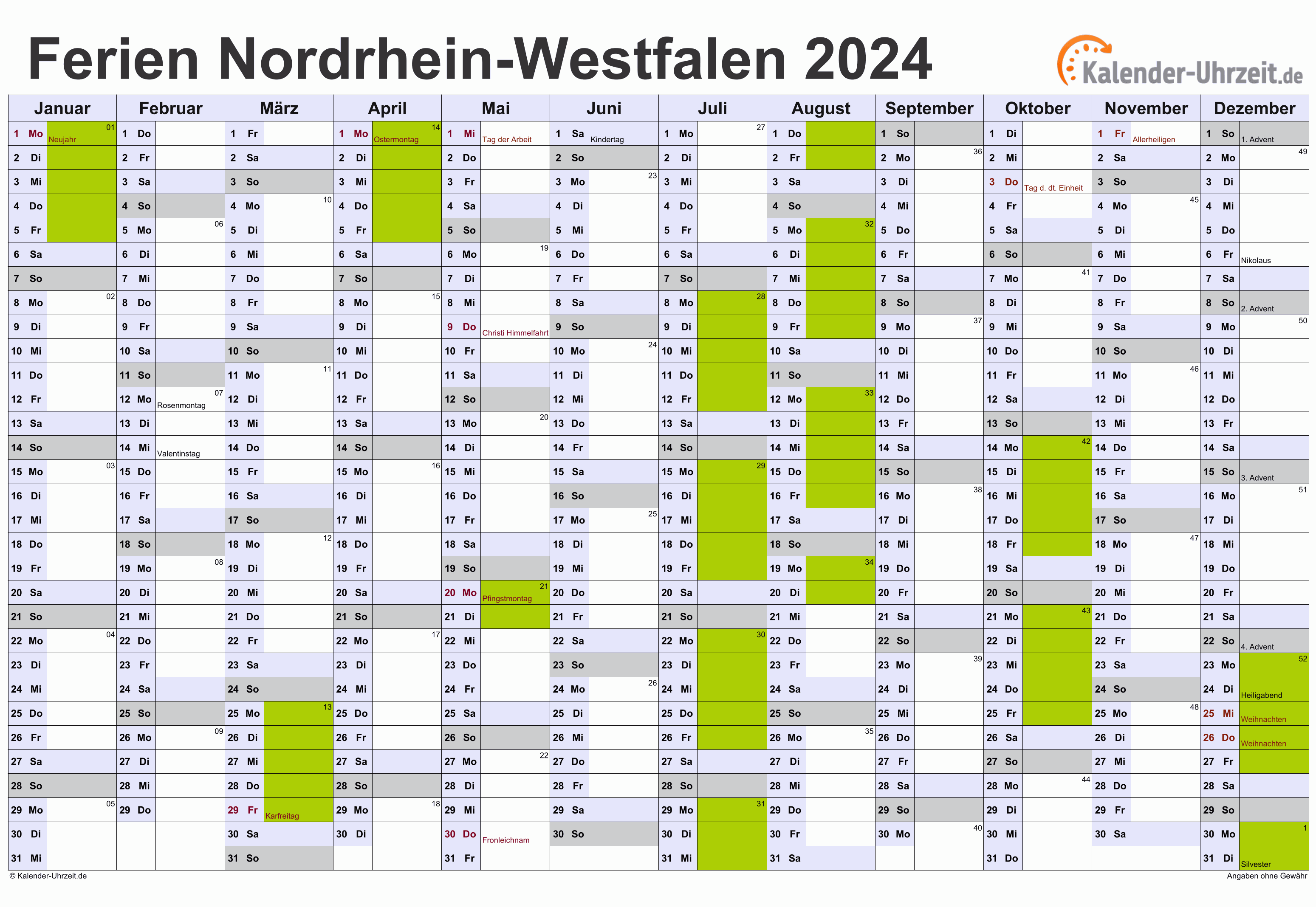  Ferien Nordrhein-Westfalen 2024 - Ferienkalender zum Ausdrucken Bildidee 