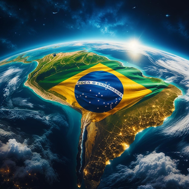  Um mapa do Brasil Bandeira do Brasil na terra 