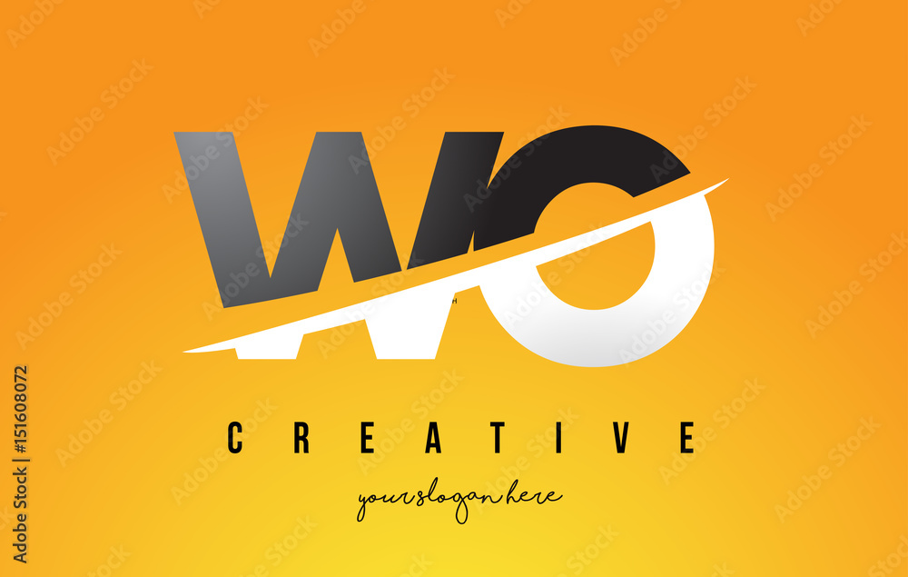  WO W O Letter Modern Logo Design with Yellow Background and Swoosh Bildidee 