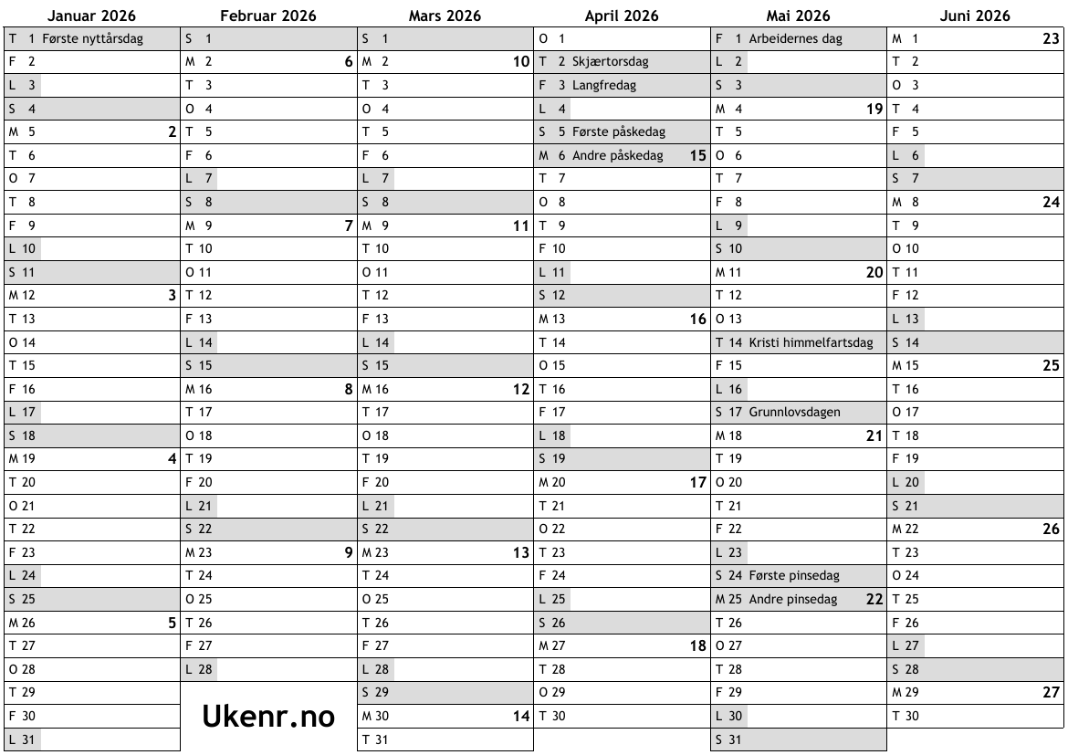  Foto zu Kalender for 2026 med helligdager og ukenumre … online ukekalender 
