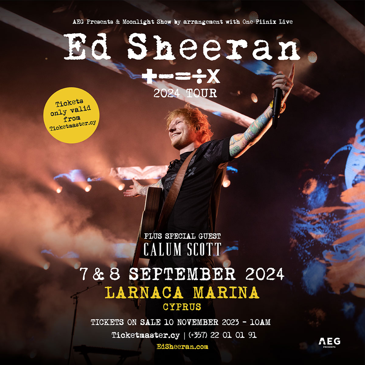  ED SHEERAN: +-=÷x TOUR 7/9/2024 – Moonlight Show Productions Cyprus Illustration 