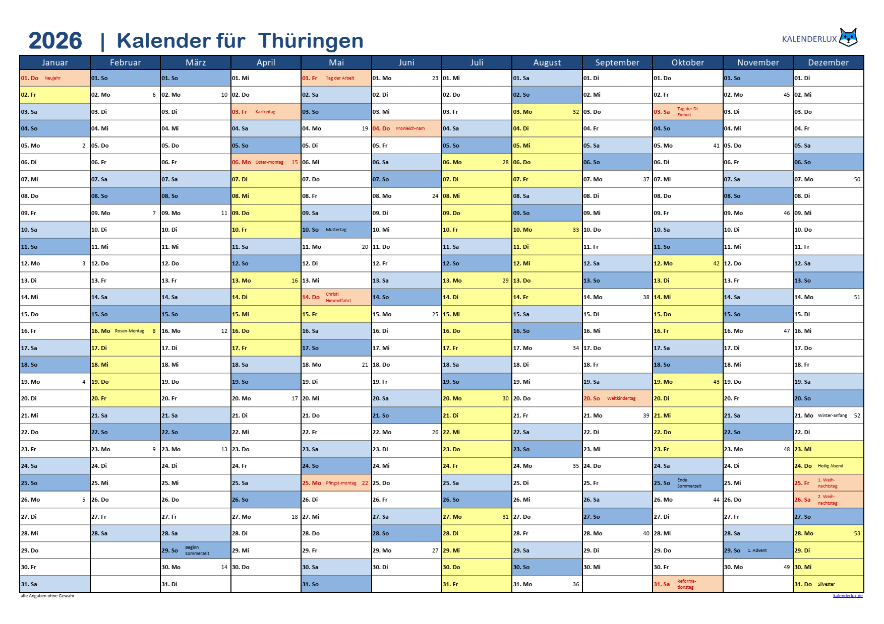  Jahreskalender 2026 - Kalenderlux Motiv 