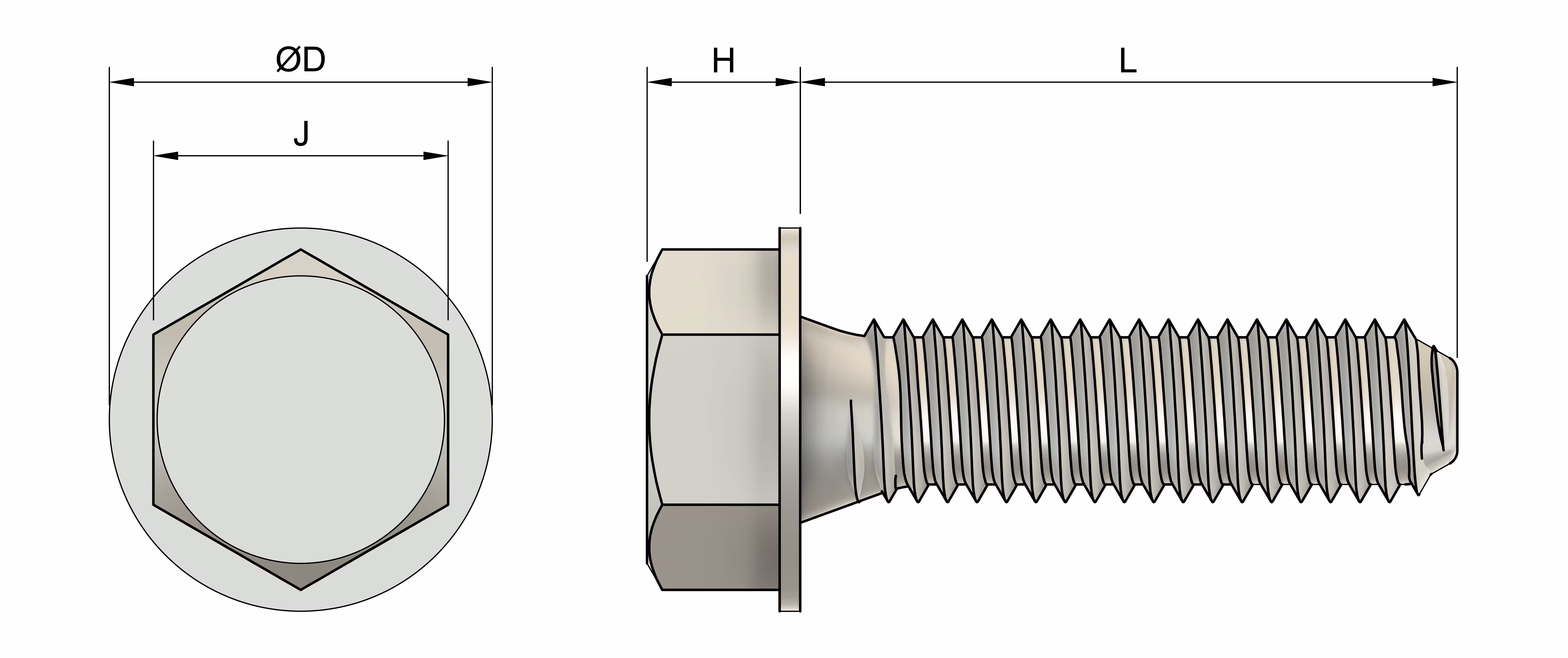  M4 x 10mm Flanged Hexagon Bolt Thread Forming Screws - Steel - Bright Bildidee 