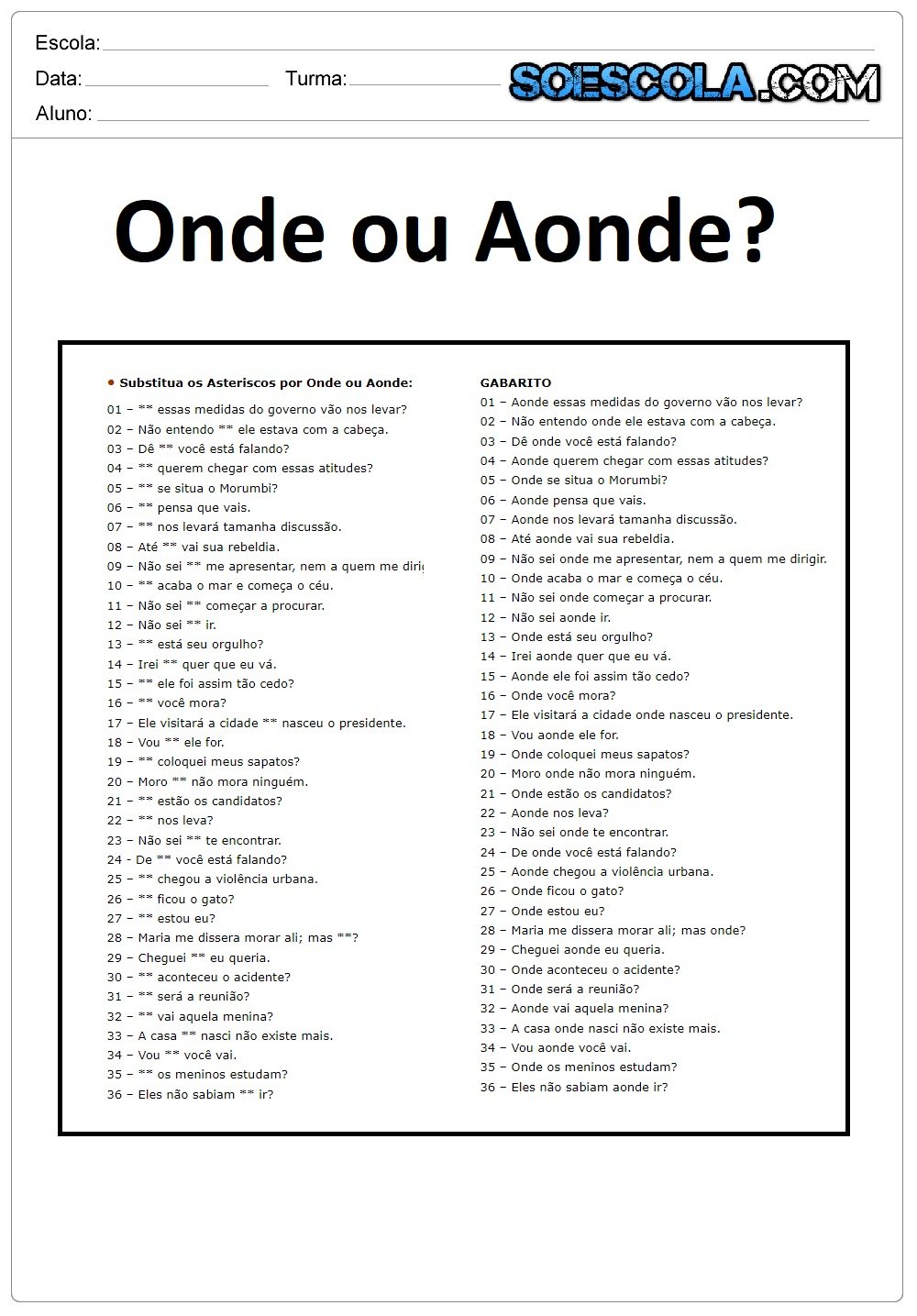 Complete Com Onde Ou Aonde - RETOEDU