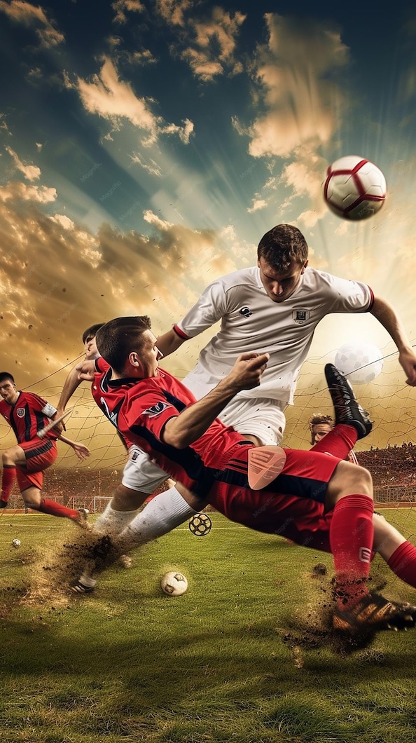  Football action scene with competing soccer players Bildidee 