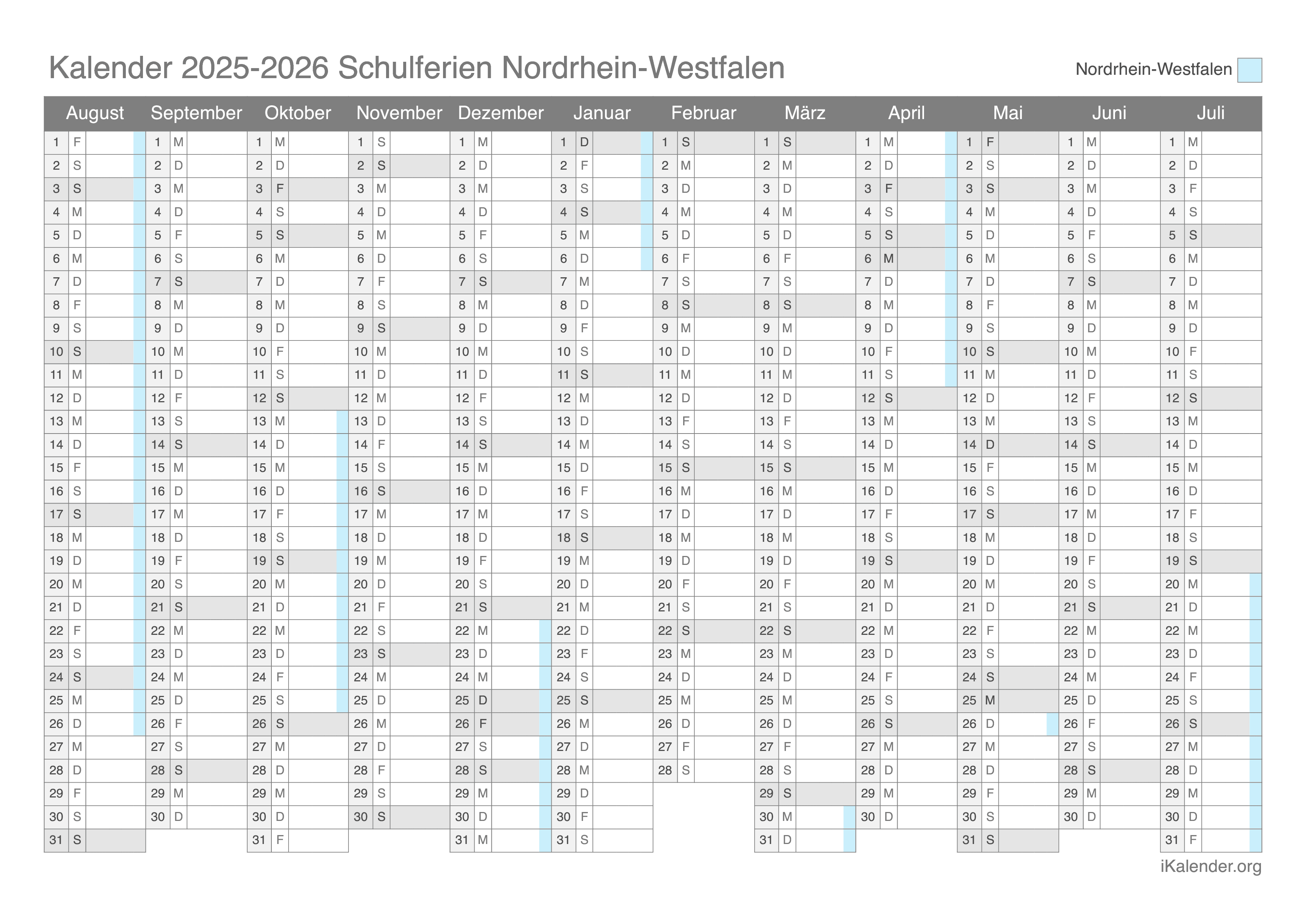  Schulferien Nordrhein-Westfalen 2025-2026 – Termine und Kalender 