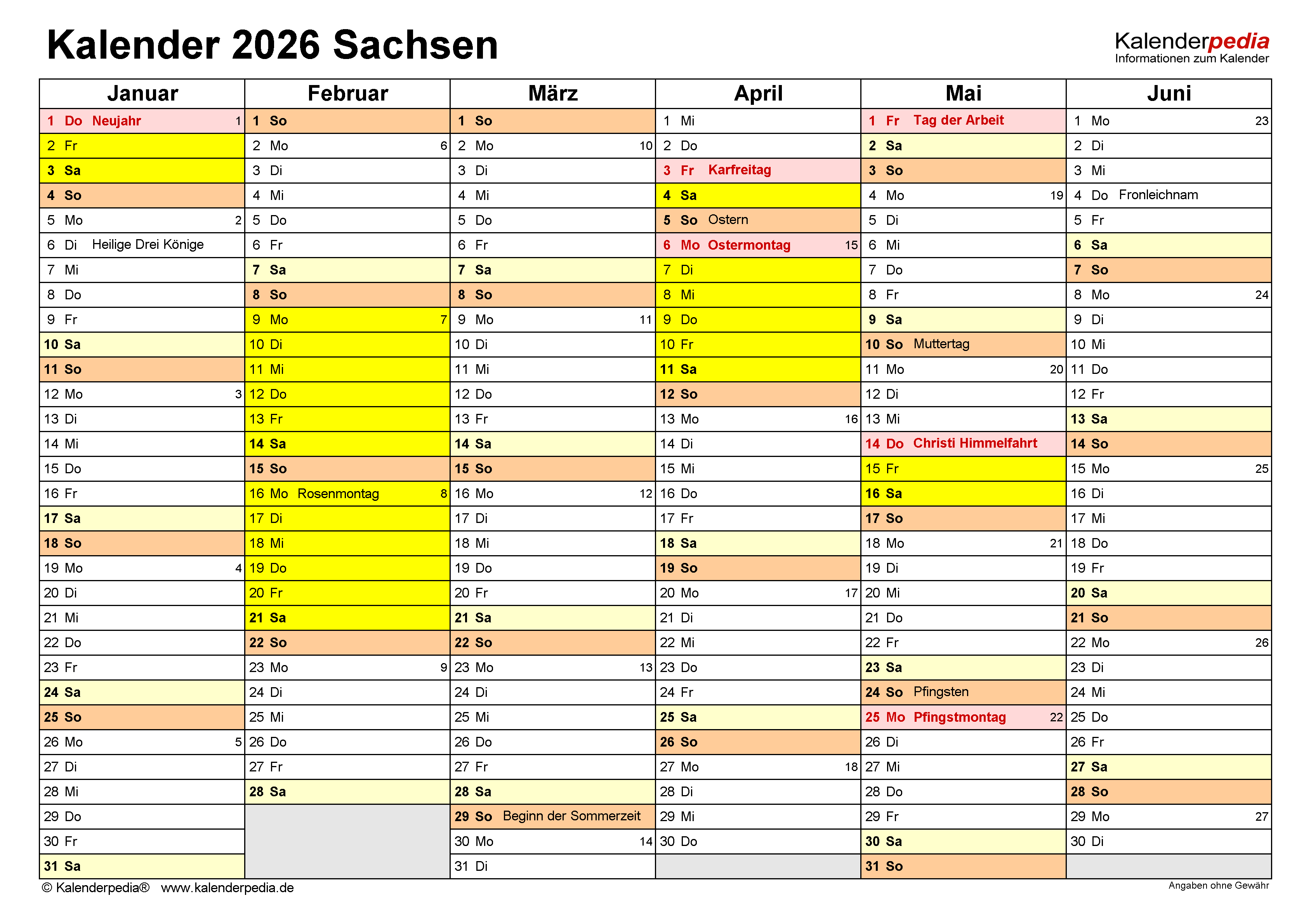  Kalender 2026 Sachsen: Ferien, Feiertage, Excel-Vorlagen Illustration 