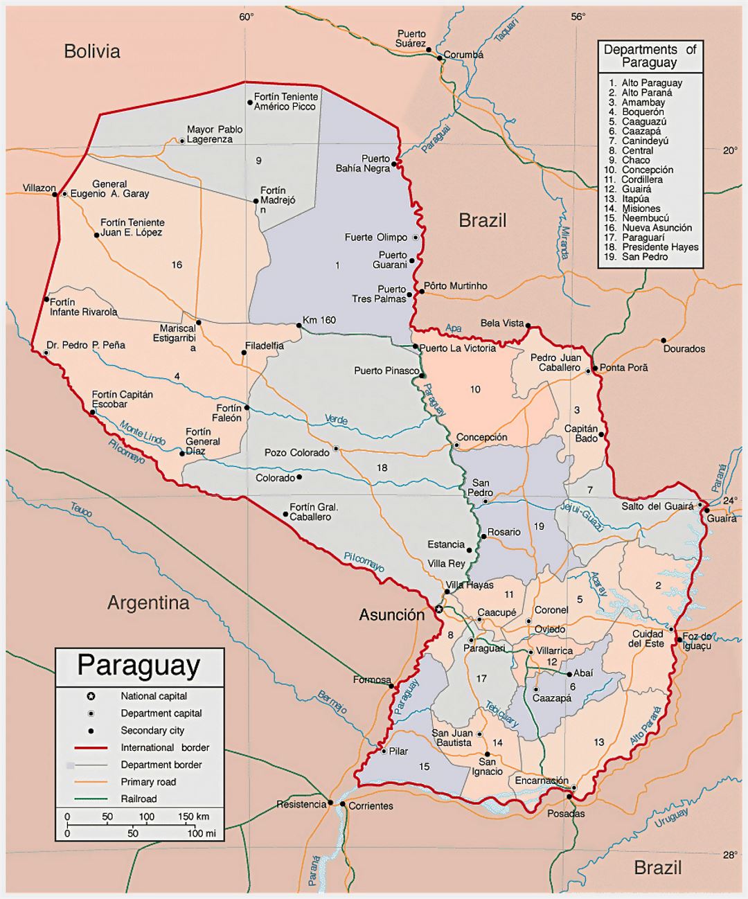  Large political and administrative map of Paraguay with roads and Bildidee 