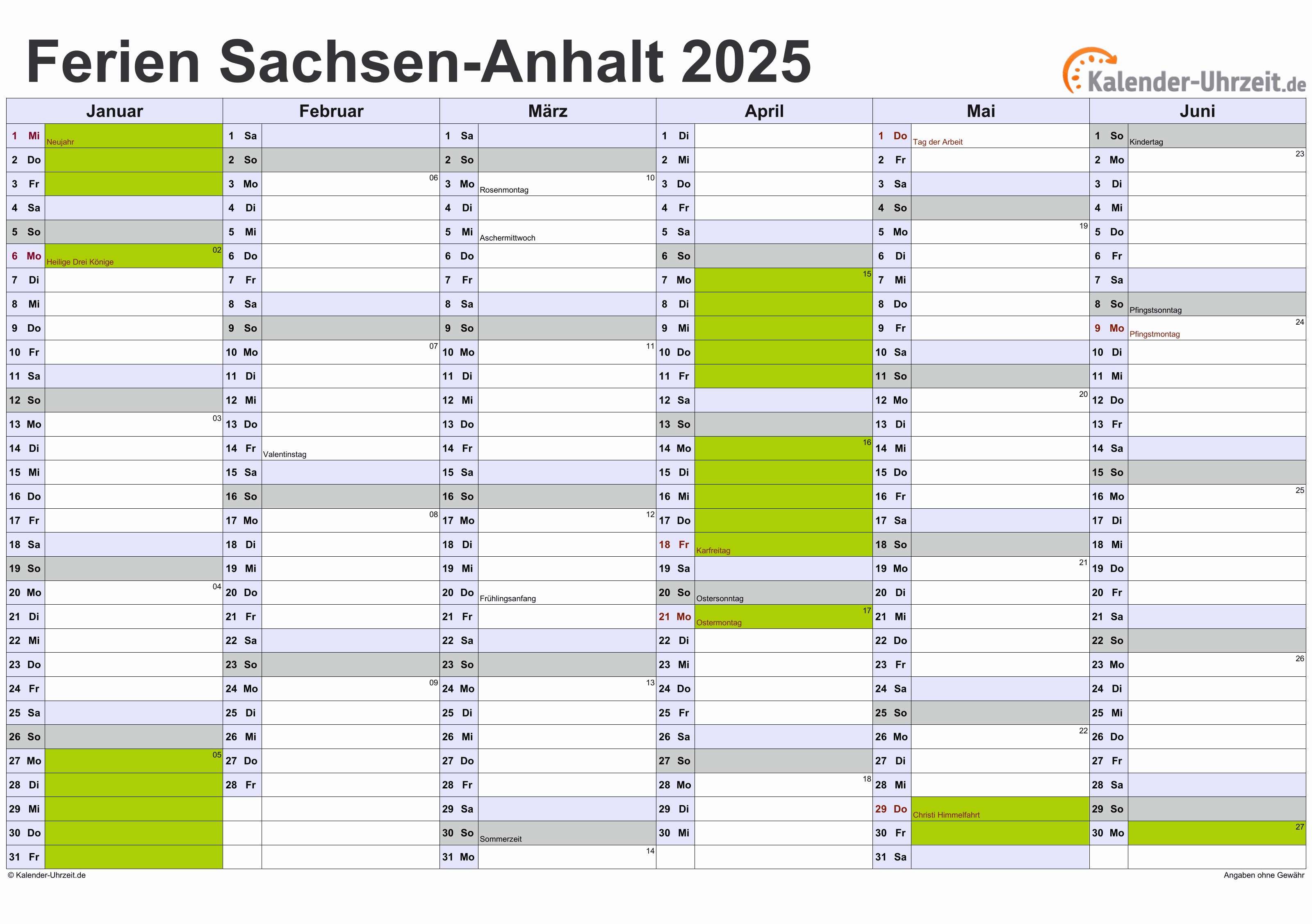  Ferien Sachsen-Anhalt 2025 - Ferienkalender zum Ausdrucken Bildidee 