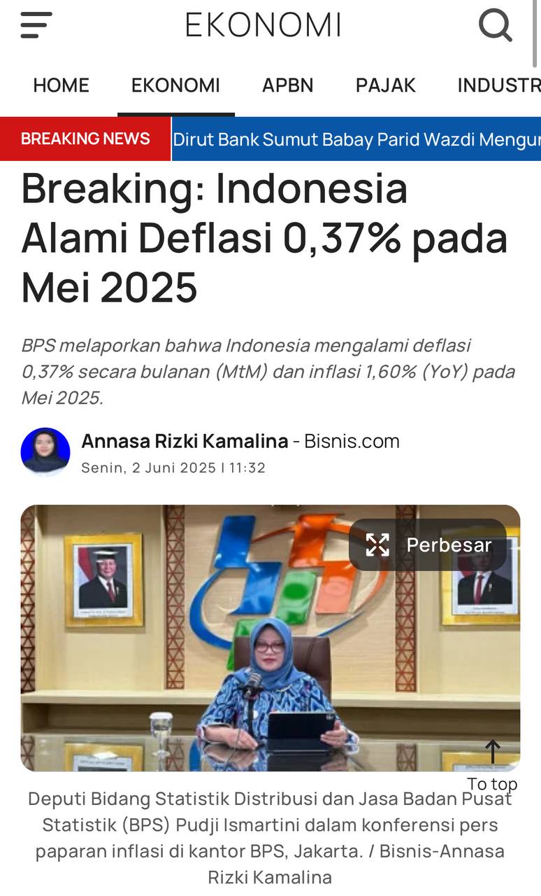  Foto zu Inflasi tahunan (yoy) Mei 2025 tercatat 1,6%, di bawah konsensus (1,9% 
