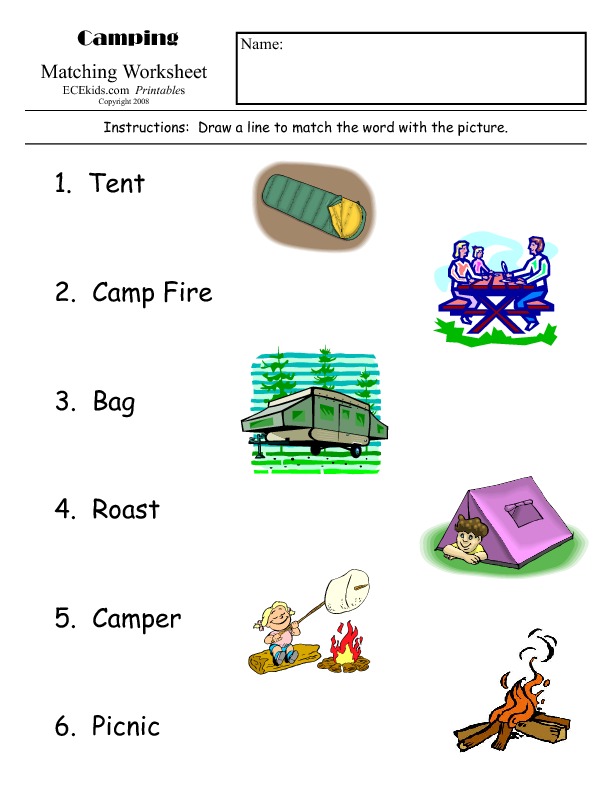  Camping Matching Worksheet - ECEkids Motiv 