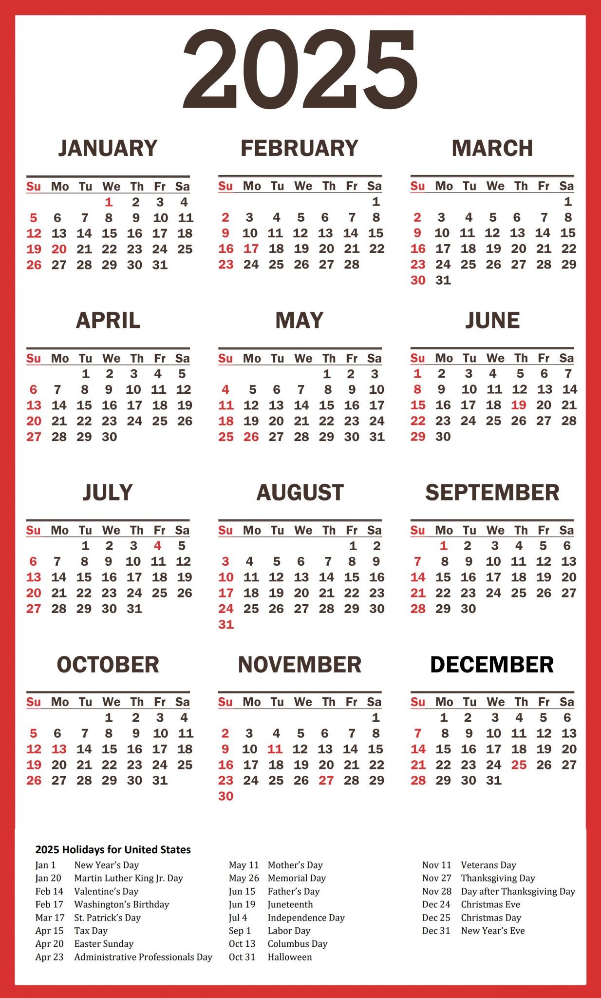 2026 Calendar with Holidays (Printable and Free Download) - Pretty Designs