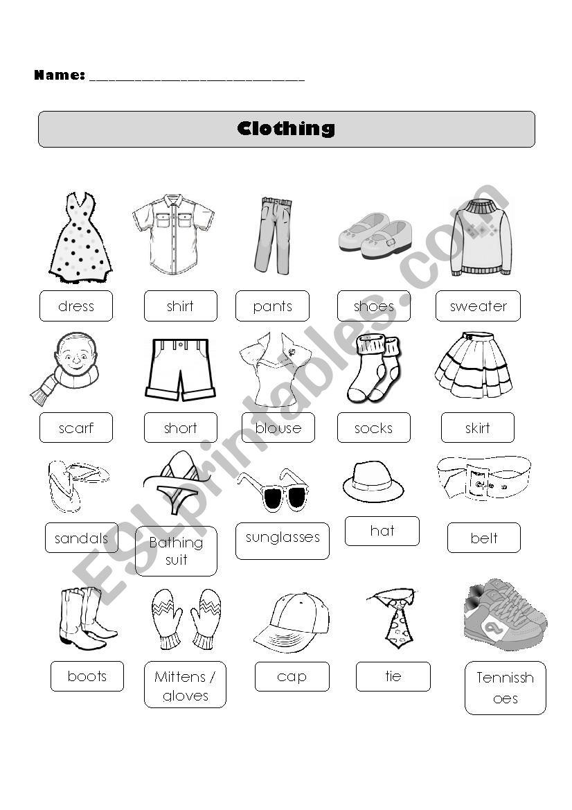 Worksheets For Kids Grade 2 English Clothes Online Exercise For