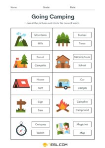 Camping Maze Printable Camping Matching Worksheet