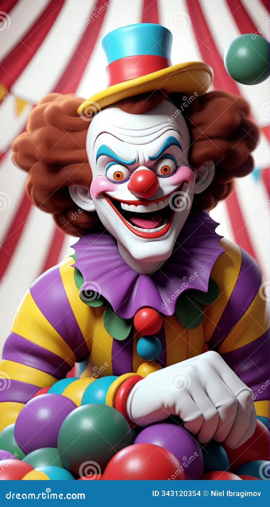 M3 Black Oxide Split Washer Technical Drawing Colorful Clown With Red Nose In Circus Tent Surrounded By Balls Stock
