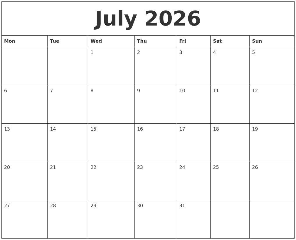 Ultimate Nature Fitness Planner Modern In USA July 2026 Calendar Free Printable