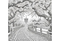 Cartoon Coloring Pages To Print 桜の塗り絵『儚き桜の誘い』【大人の塗り絵-図柄の無料ダウンロード】- 印刷・商用利用可