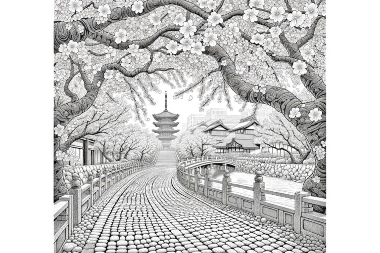 Cartoon Coloring Pages To Print 桜の塗り絵『儚き桜の誘い』【大人の塗り絵-図柄の無料ダウンロード】- 印刷・商用利用可
