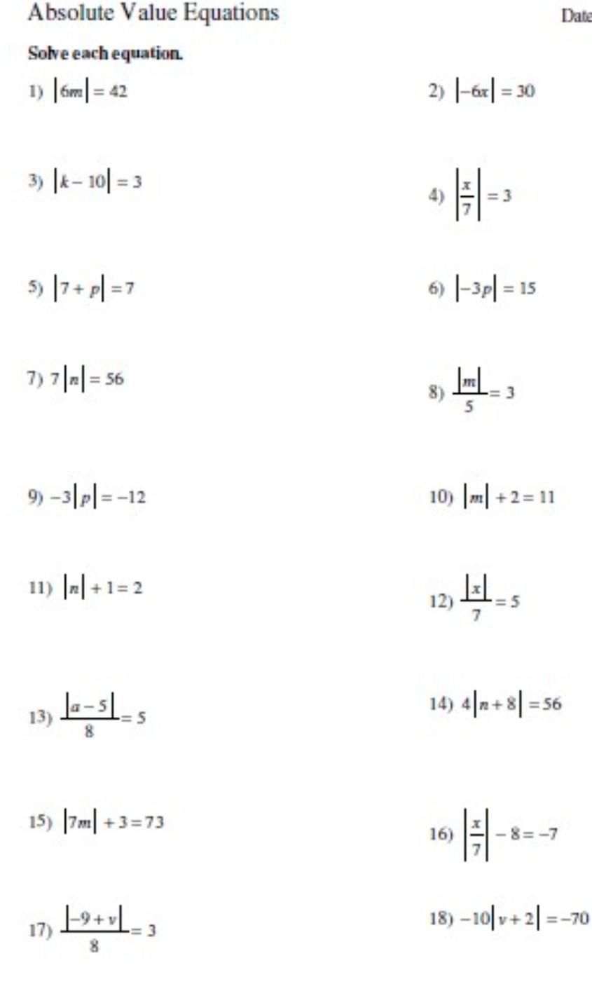 Absolute Equations Value Worksheet Motiv 