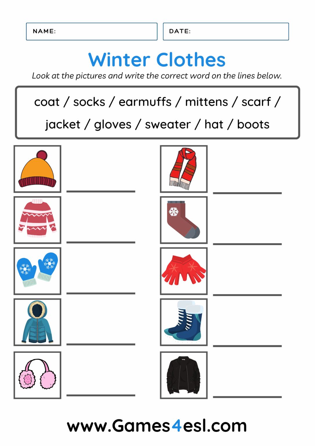  Winter Clothes Worksheets For Kids 