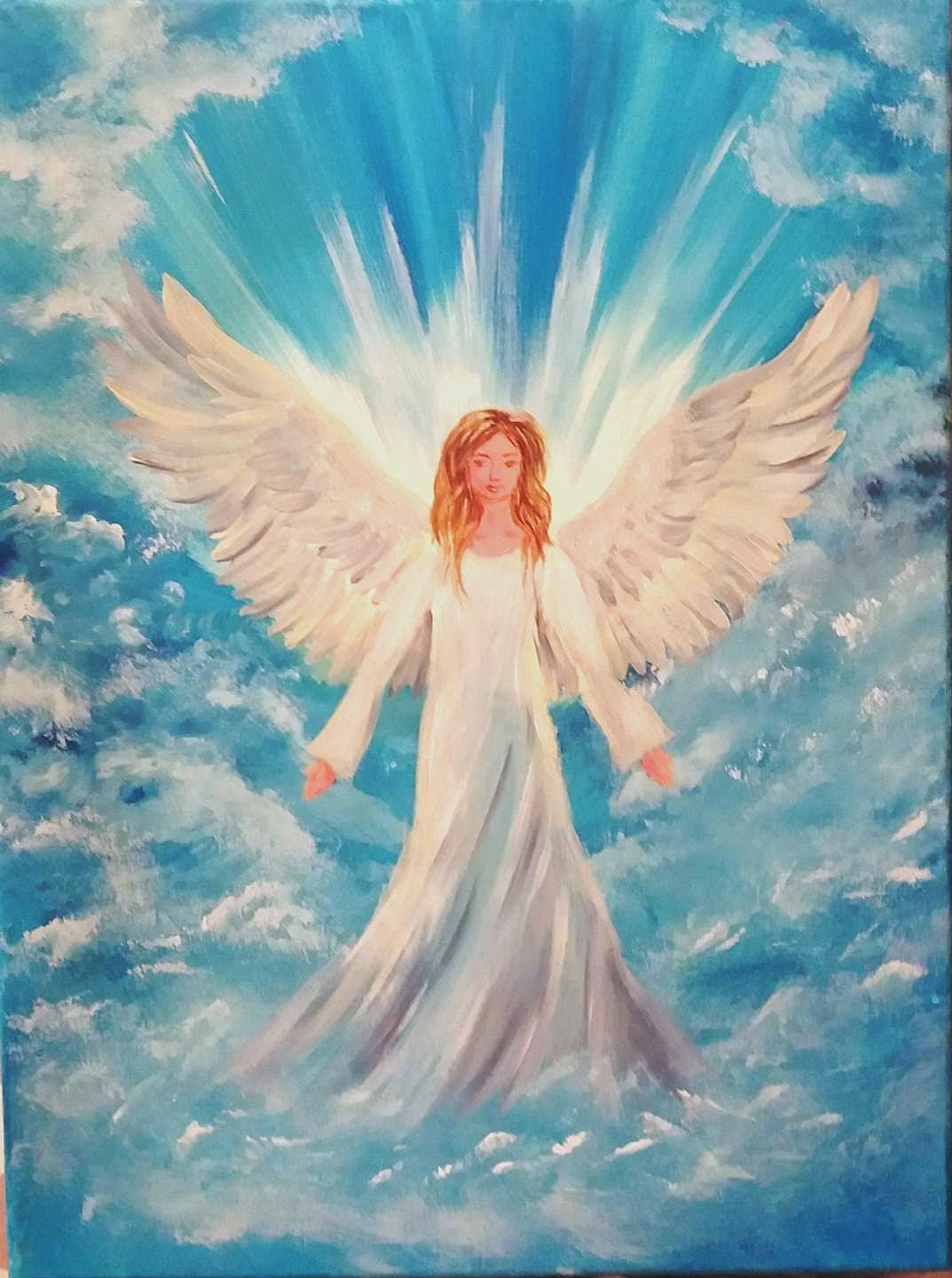  Original Angel Paintings Guardian Angel in Heaven White Angel Wings 