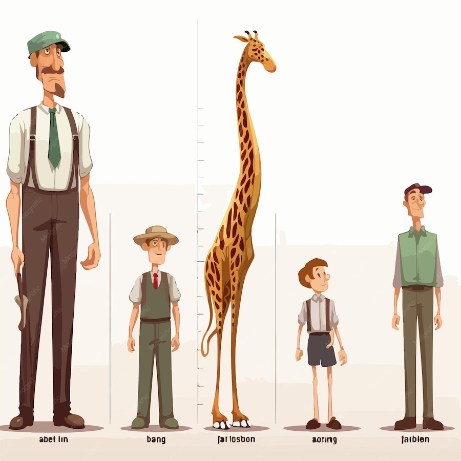 Height Comparison Illustration with Various Adjectives for Tall