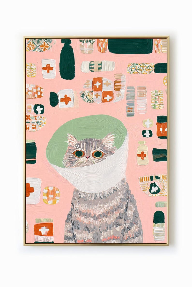 Funny Cat Art, Cat Lover Gift, Vet Tech Decor, Whimsical Pet Art