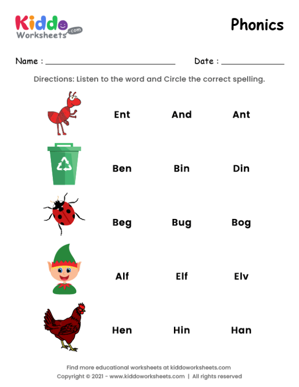 Free Printable Phonics Worksheet - kiddoworksheets - Worksheets Library