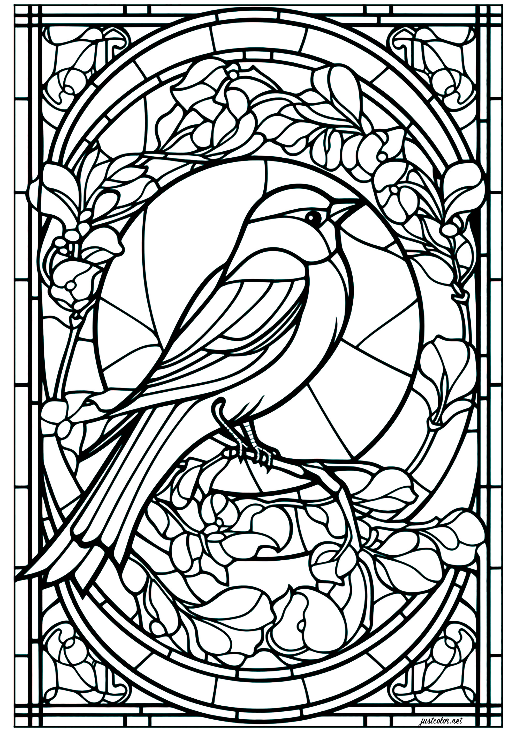  Foto zu A little bird in a window - Stained Glass Coloring Pages 