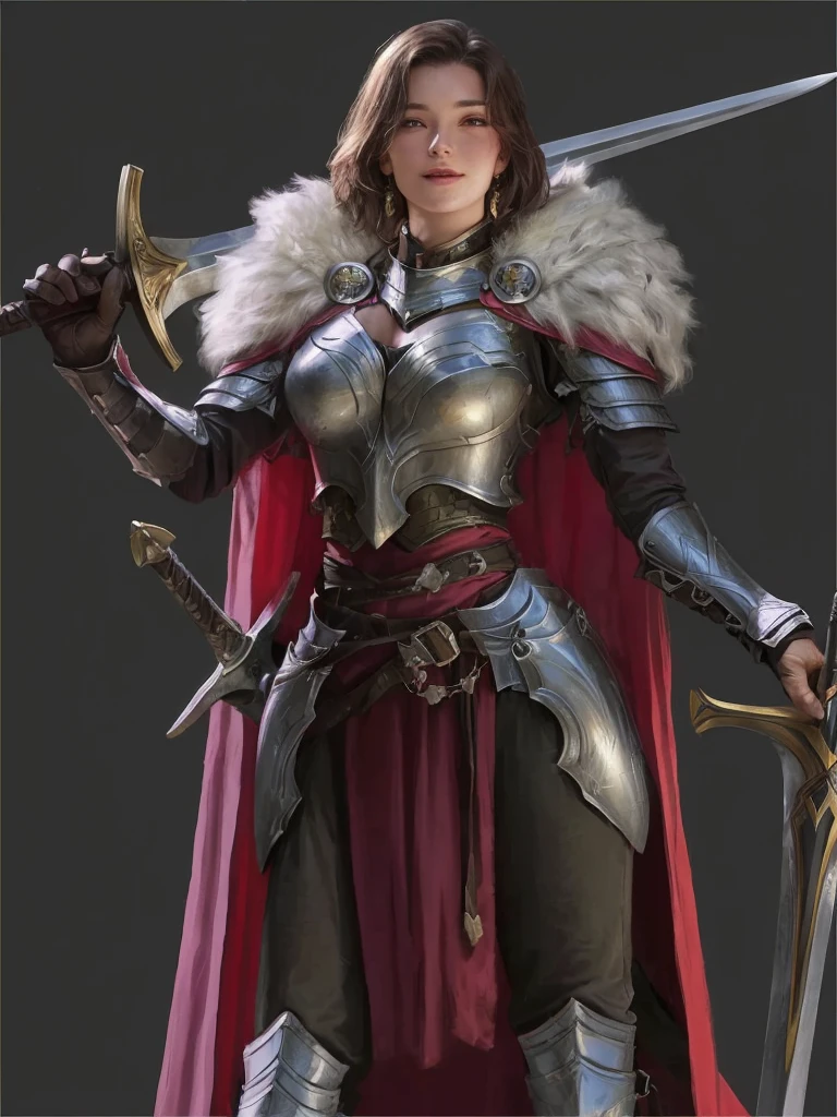 One is wearing armor、Close-up of woman holding sword, portrait of